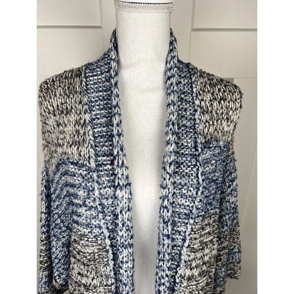 Vince Color Block Open Front Cardigan Sweater Cotton/Wool Blend Blue Gray XS/S - Picture 2 of 9